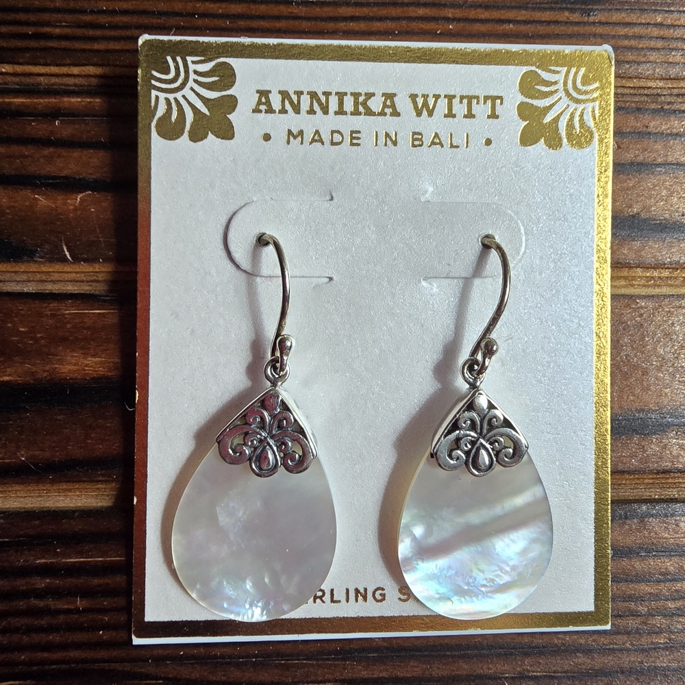 Annika Witt teardrop-shaped earrings sterling silver and mother of pearl! - Picture 2 of 8